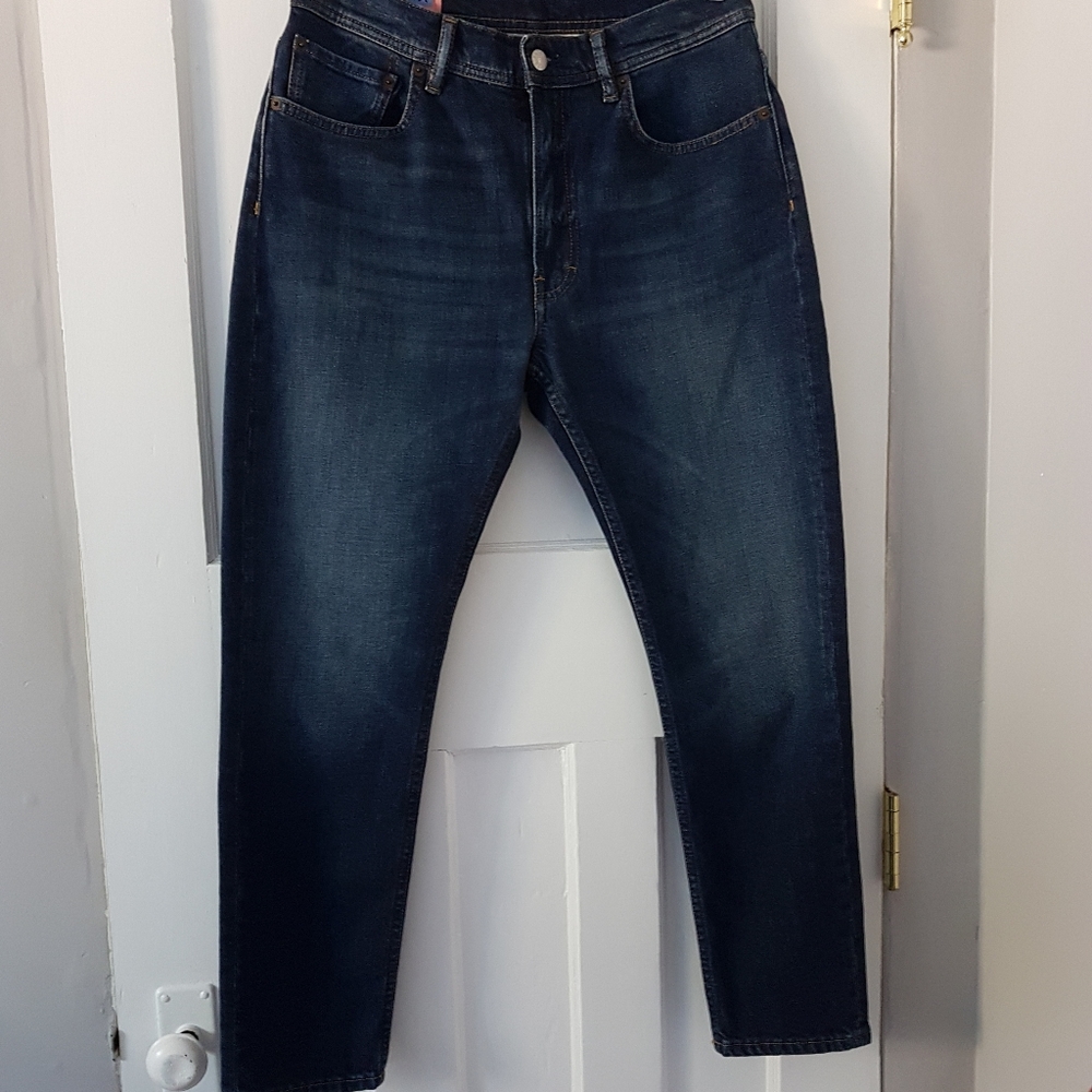 Acne High Rise Tapered Crop Denim Jean Melk Dark Blue Sz 29